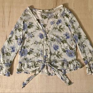 AEO XS Floral Peasant 3/4 Sleeve Top
